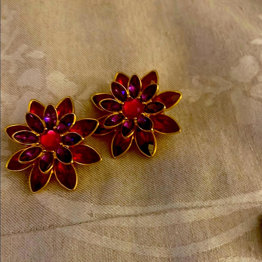 Elegant Floral Gold and Red Earrings marked BEN Amun.
